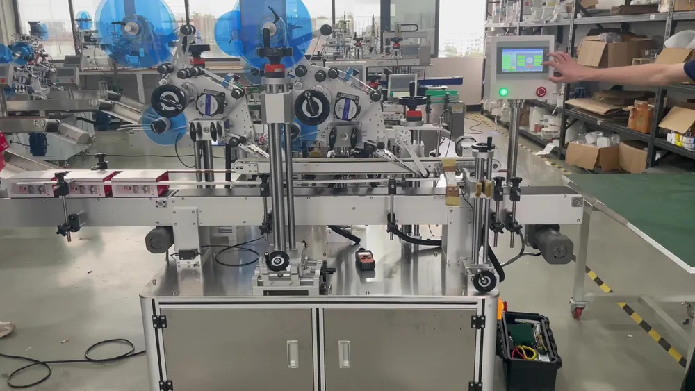 Automatic Corner Seal Labeling Machine — Factory demo video still